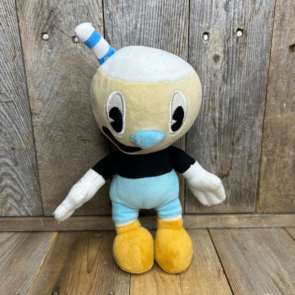 Unbranded Knockoff Cuphead Studio MDHR Blue White Striped Straw Plush 10 Inch